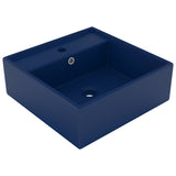 Lavabo carré à trop-plein Bleu foncé mat 41x41 cm Céramique