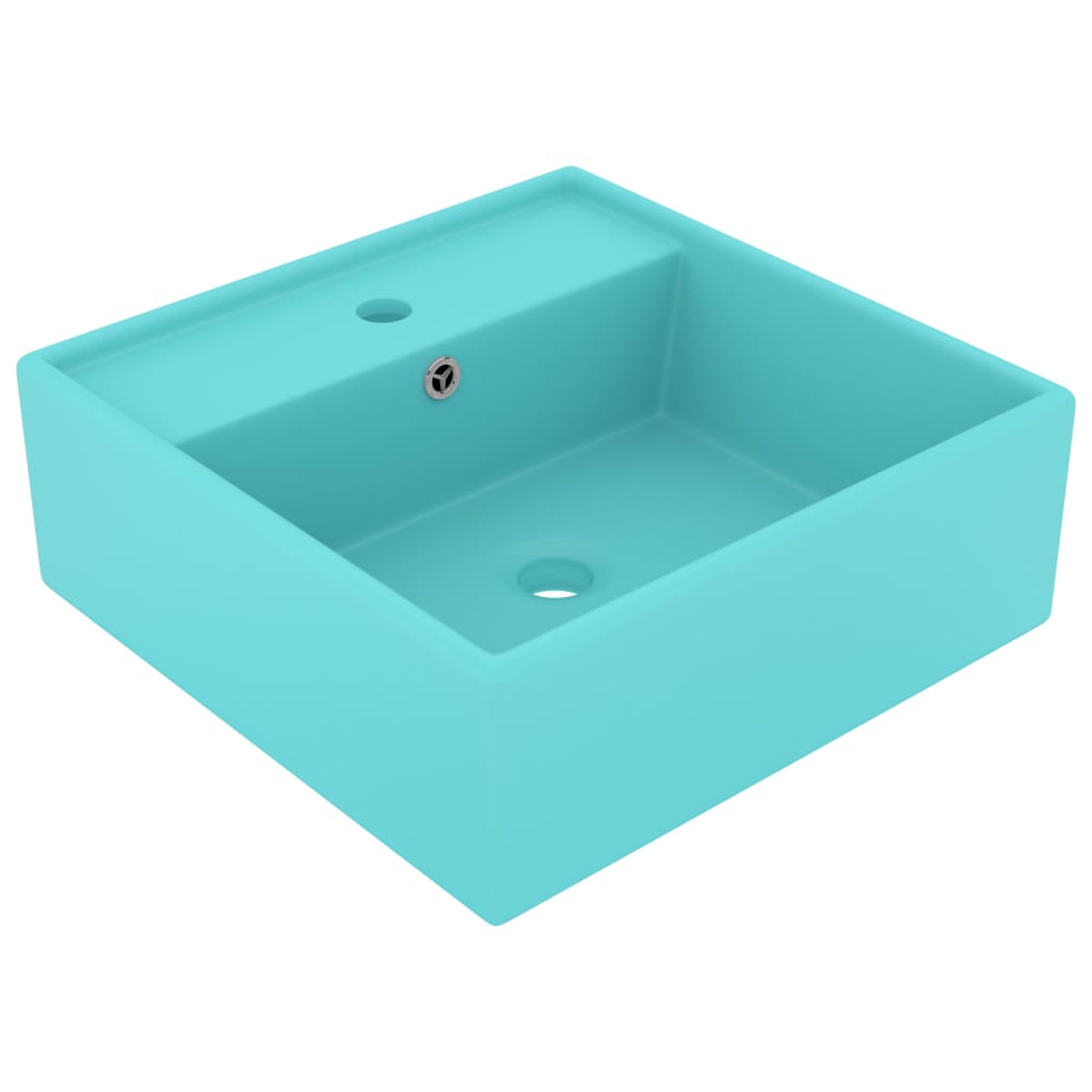 Square washbasin with overflow Light green matt 41x41 cm Ceramic