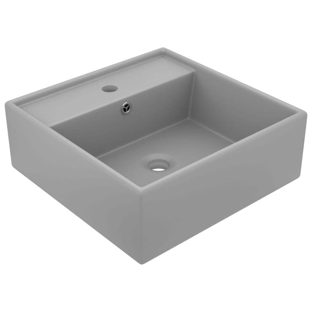 Square washbasin with overflow Light grey matt 41x41 cm Ceramic