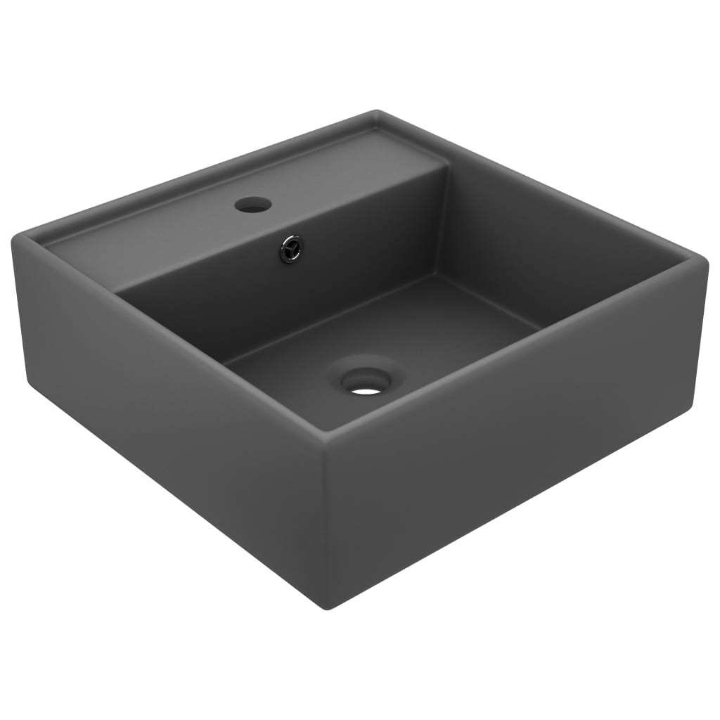 Lavabo carré à trop-plein Gris foncé mat 41x41 cm Céramique