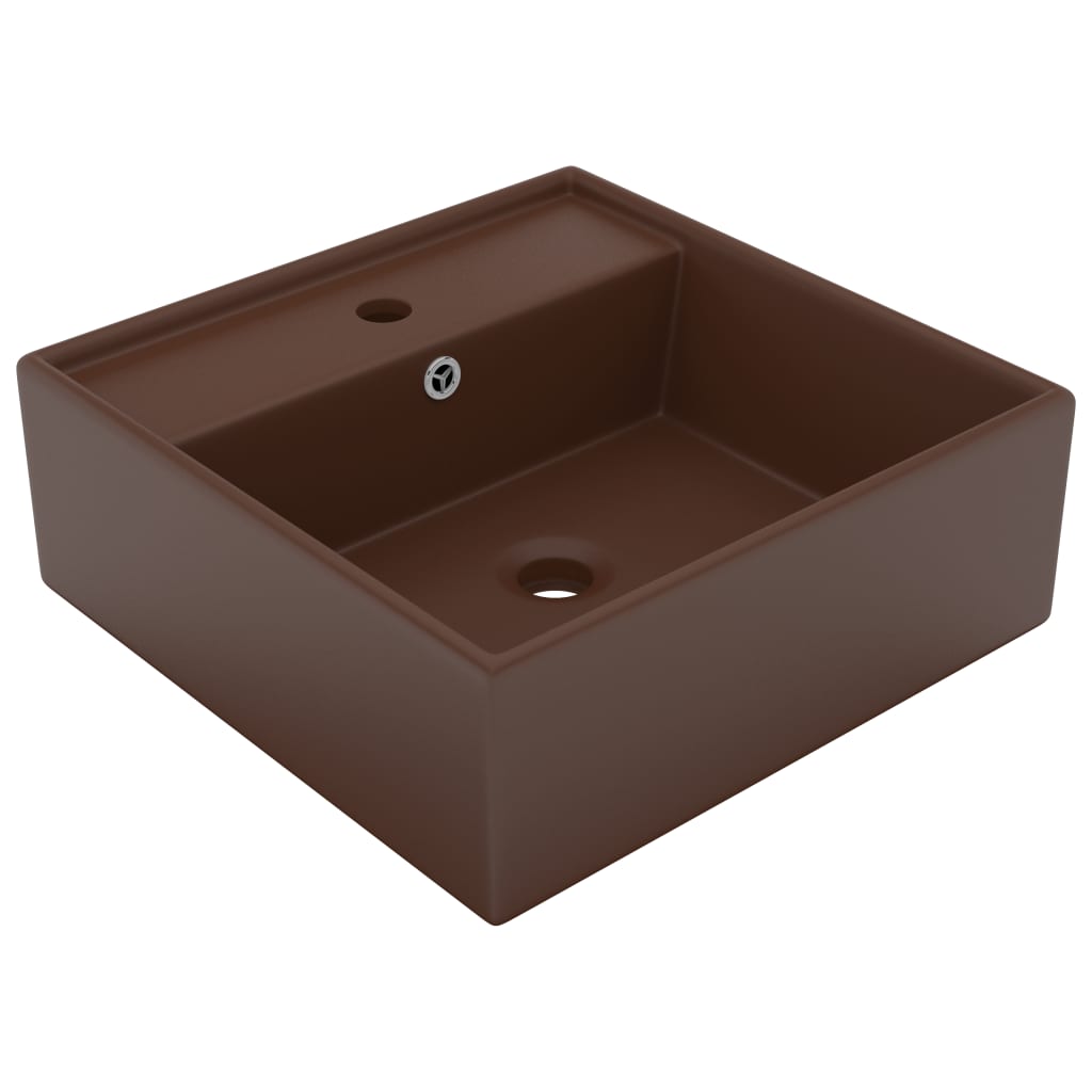 Lavabo carré à trop-plein Marron foncé mat 41x41 cm Céramique