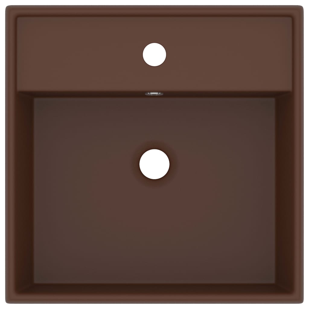 Lavabo carré à trop-plein Marron foncé mat 41x41 cm Céramique