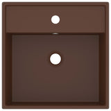 Lavabo carré à trop-plein Marron foncé mat 41x41 cm Céramique