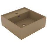 Lavabo carré de luxe à trop-plein Crème mat 41x41 cm Céramique