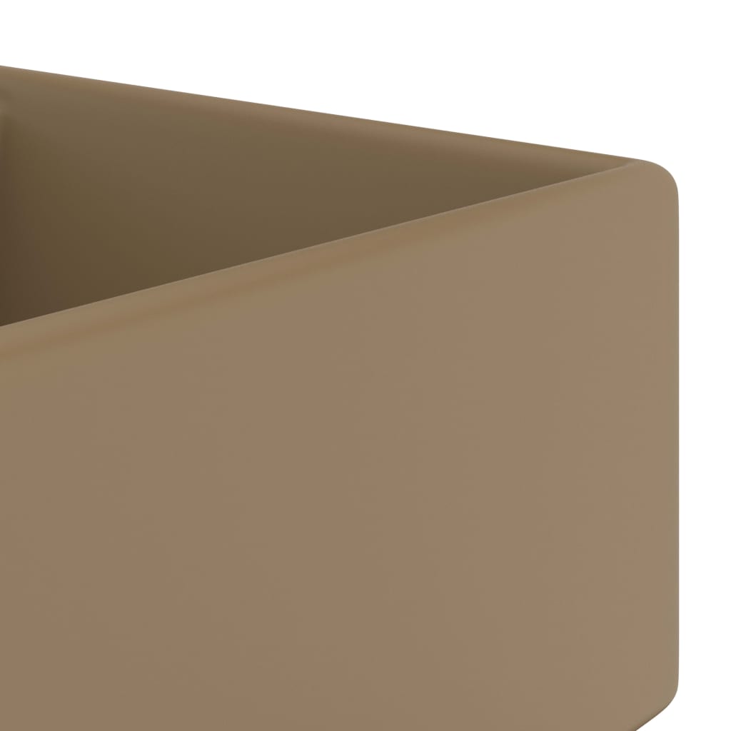 Lavabo carré de luxe à trop-plein Crème mat 41x41 cm Céramique