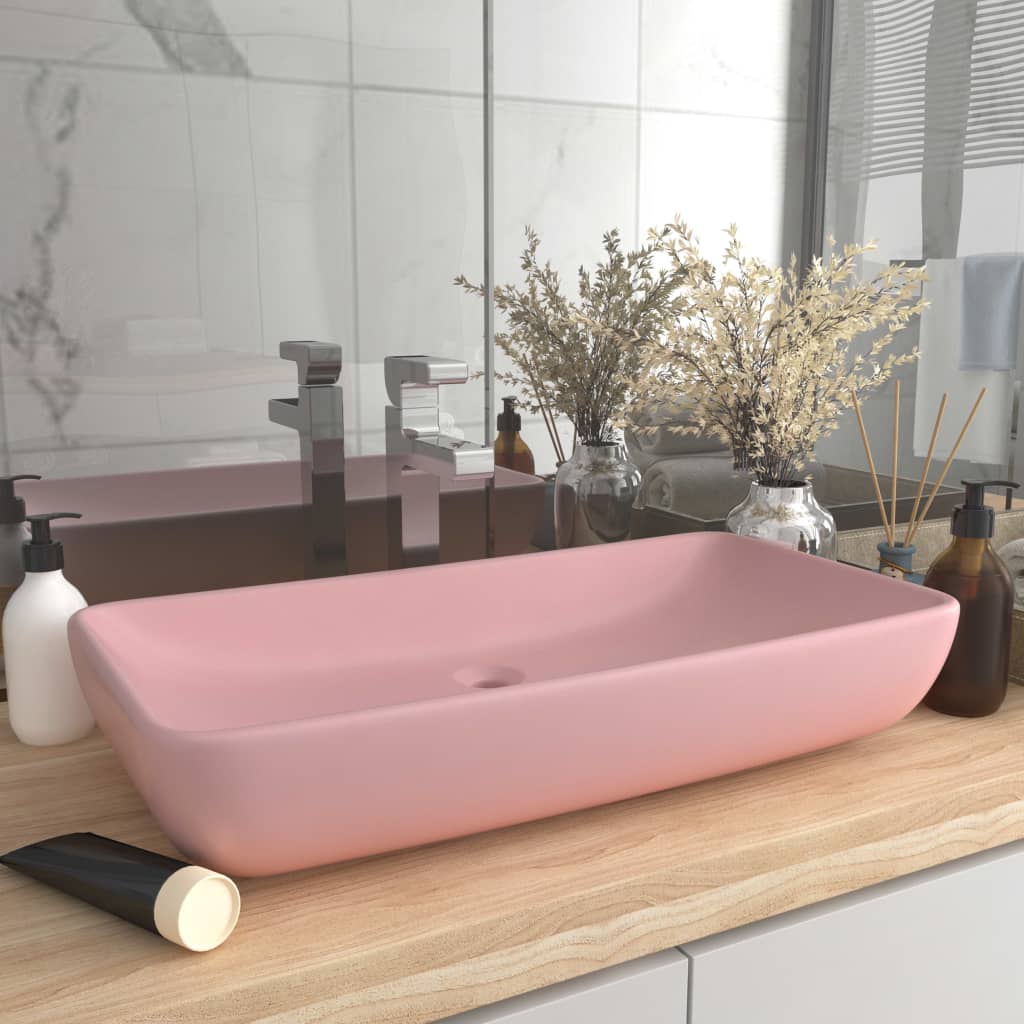 Lavabo de luxe rectangulaire Rose mat 71x38 cm Céramique