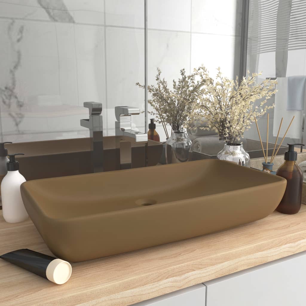 Lavabo de luxe rectangulaire Crème mat 71x38 cm Céramique