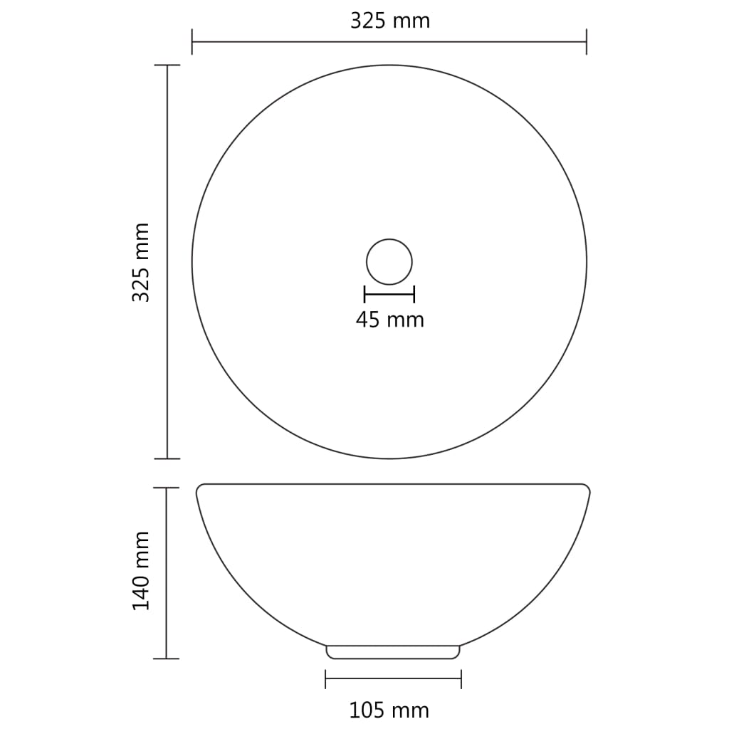 Lavabo rond de salle de bain Blanc mat 32,5x14 cm Céramique