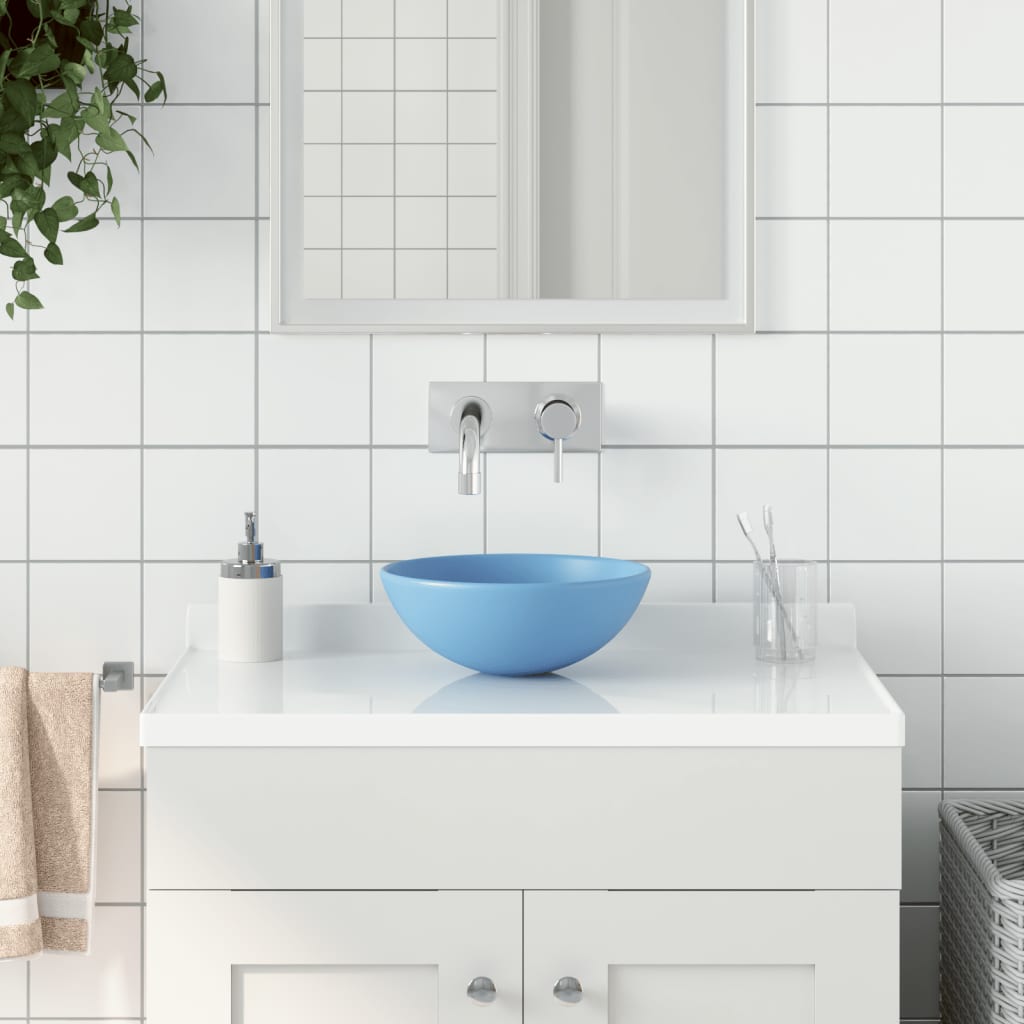 Lavabo de salle de bain Céramique Bleu clair Rond