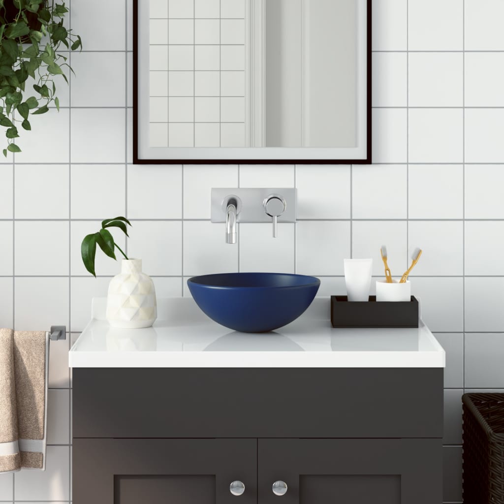 Lavabo de salle de bain Céramique Bleu foncé Rond