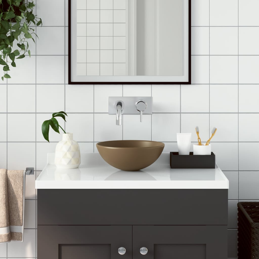 Lavabo de salle de bain Céramique Crème mat Rond