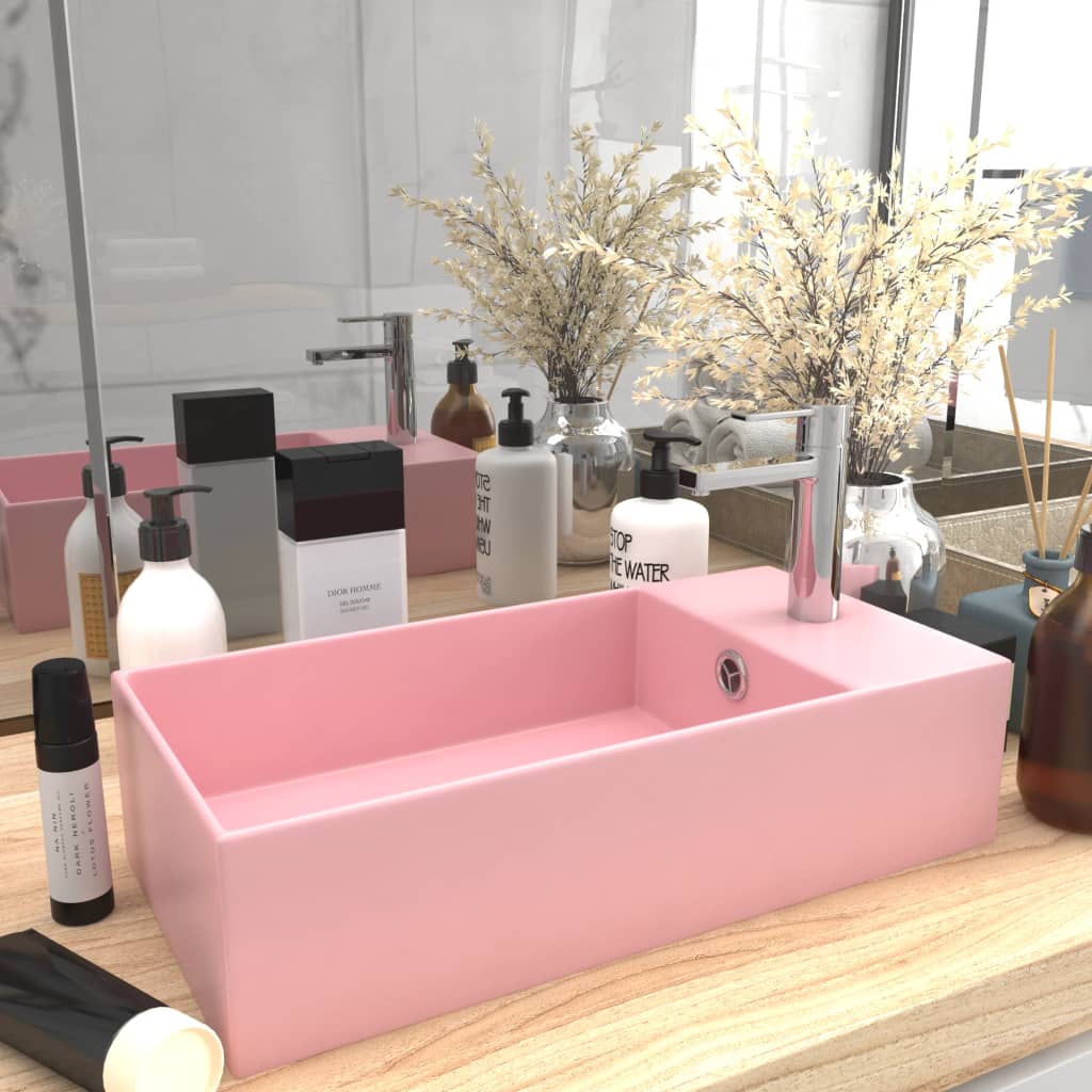 Lavabo de salle de bain avec trop-plein Céramique Rose