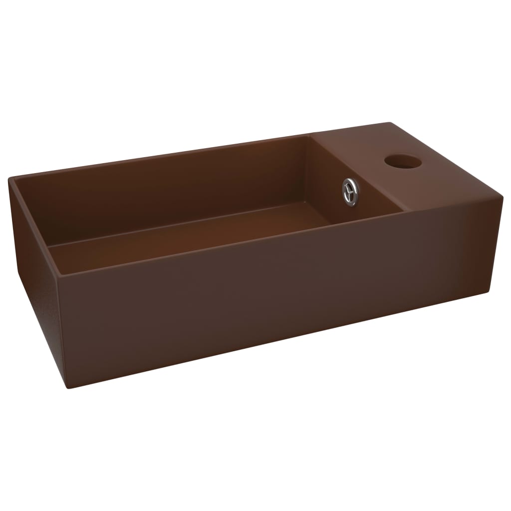 Lavabo de salle de bain avec trop-plein Céramique Marron foncé