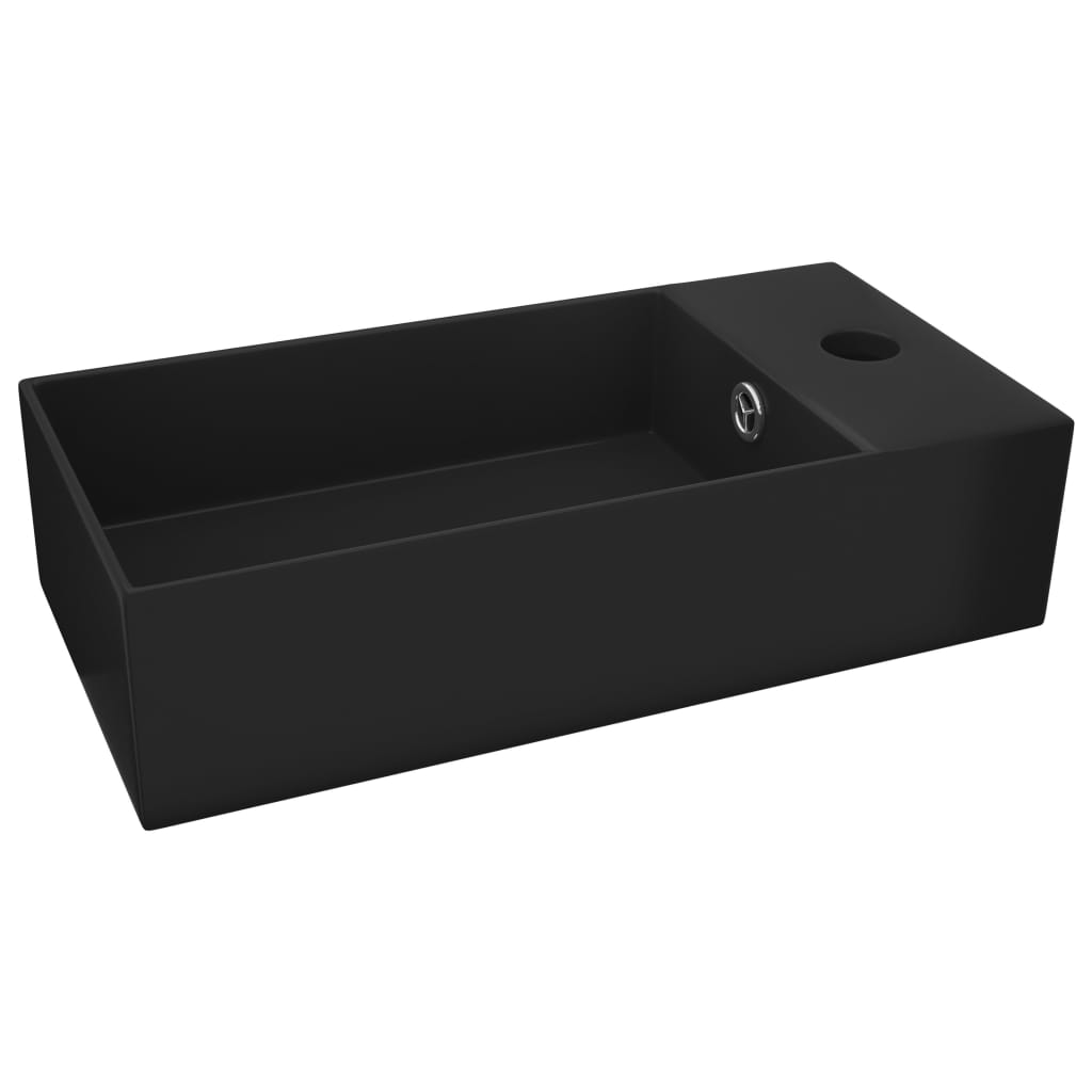 Lavabo de salle de bain avec trop-plein Céramique Noir mat