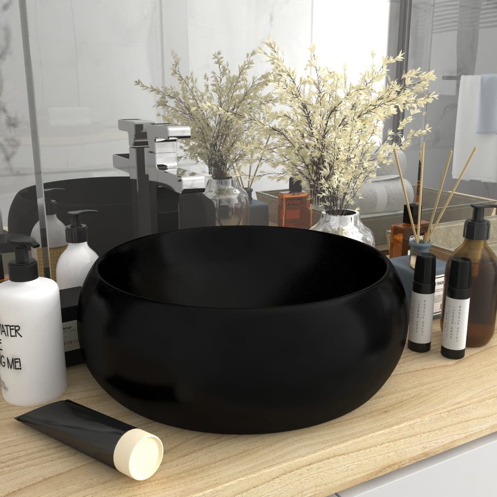 Lavabo rond de luxe Noir mat 40x15 cm Céramique