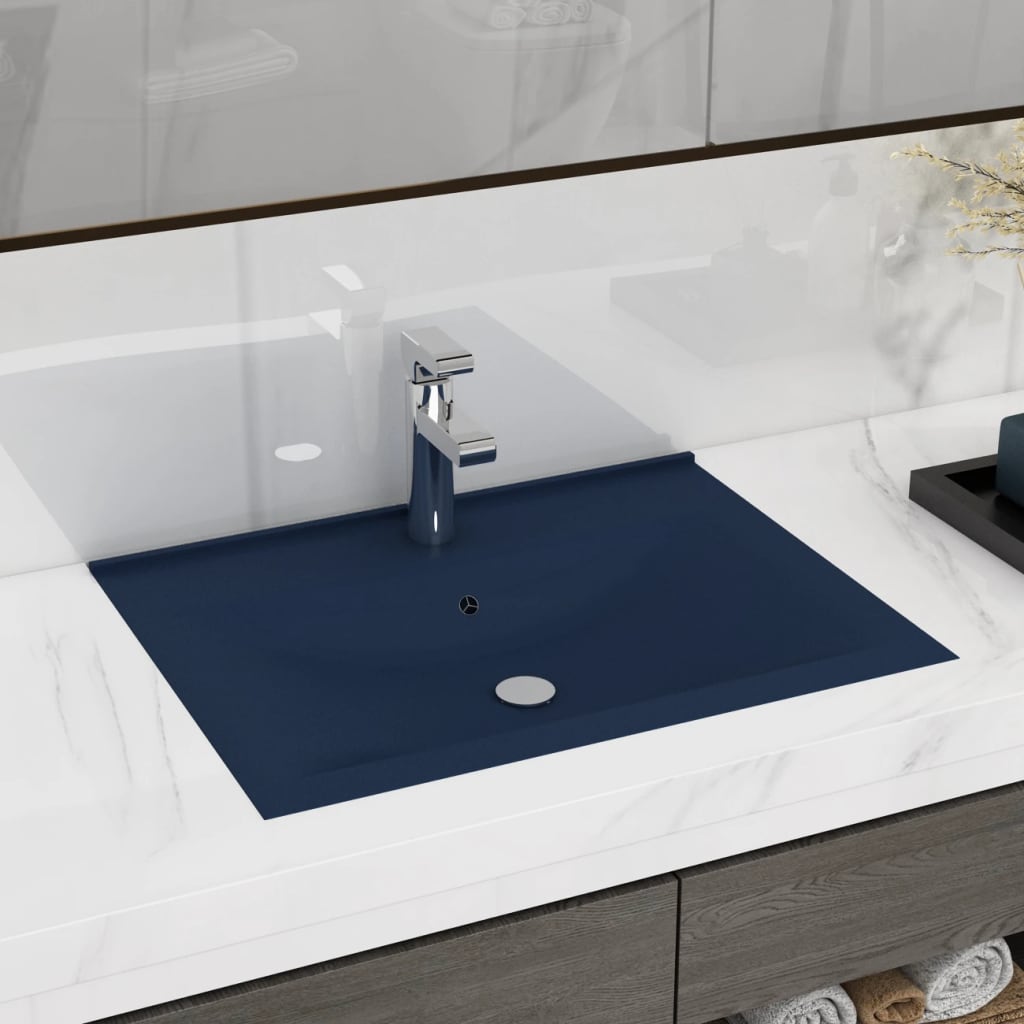 Lavabo avec trou de robinet Bleu foncé mat 60x46 cm Céramique