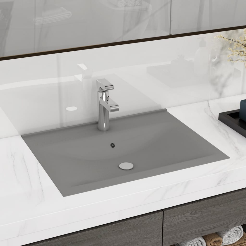 Lavabo avec trou de robinet Gris clair mat 60x46 cm Céramique