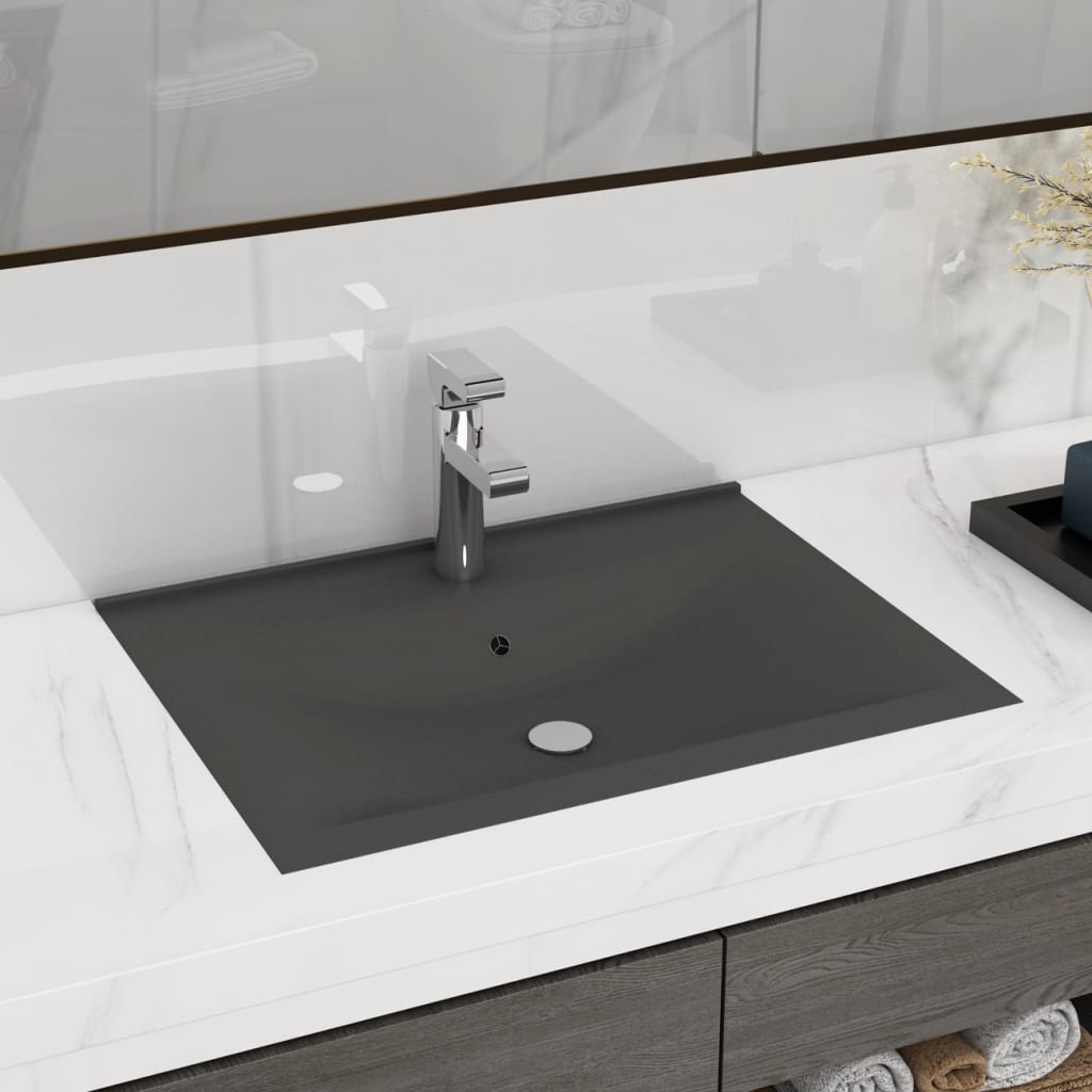 Lavabo avec trou de robinet Gris foncé mat 60x46 cm Céramique