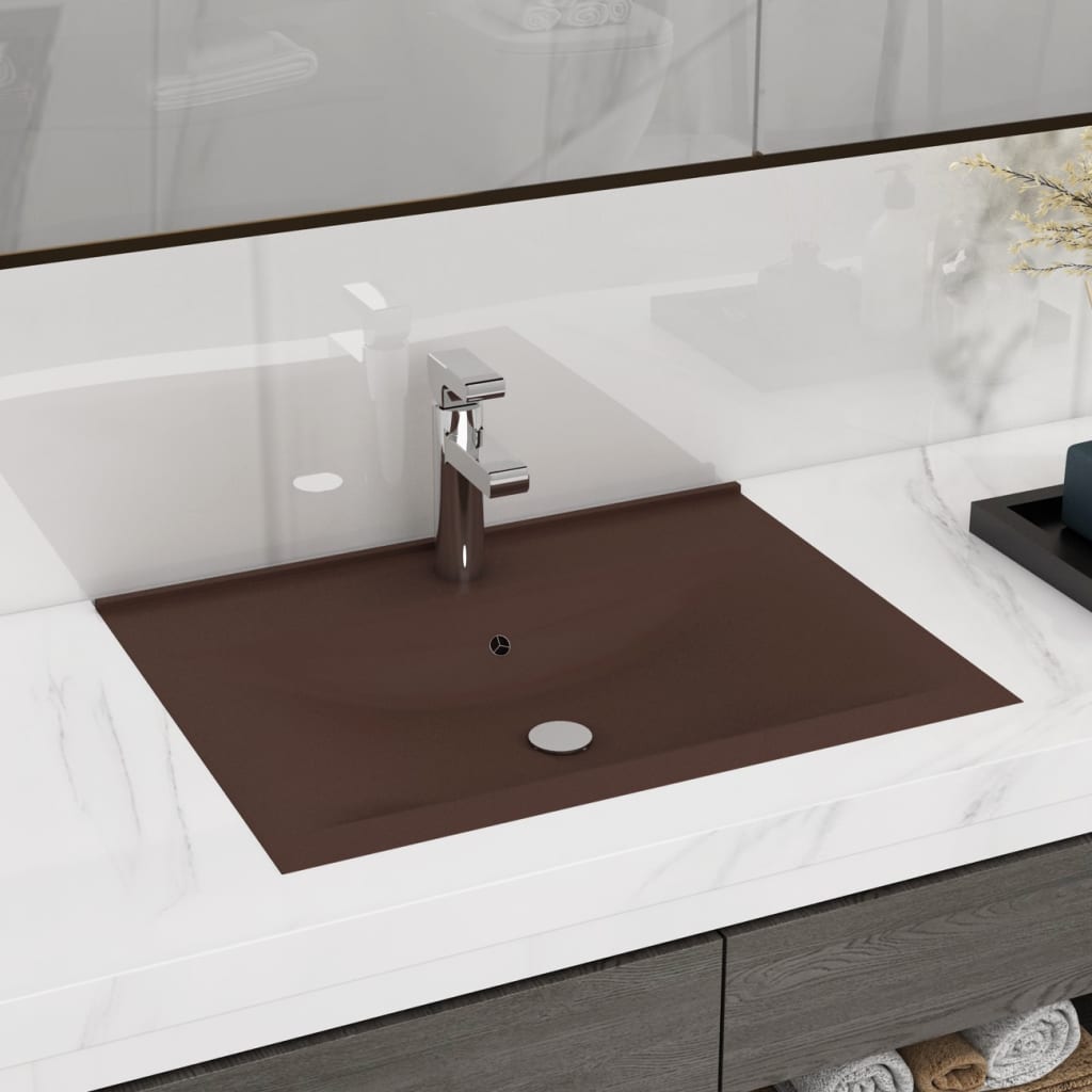 Lavabo avec trou de robinet Marron foncé mat 60x46 cm Céramique