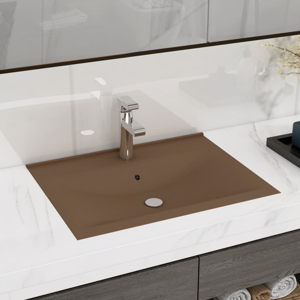 Lavabo avec trou de robinet Crème mat 60x46 cm Céramique