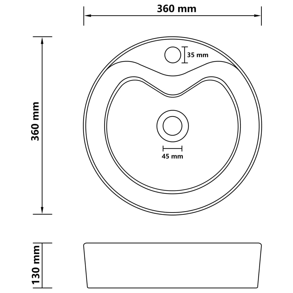 Lavabo de luxe avec trop-plein Blanc mat 36x13 cm Céramique