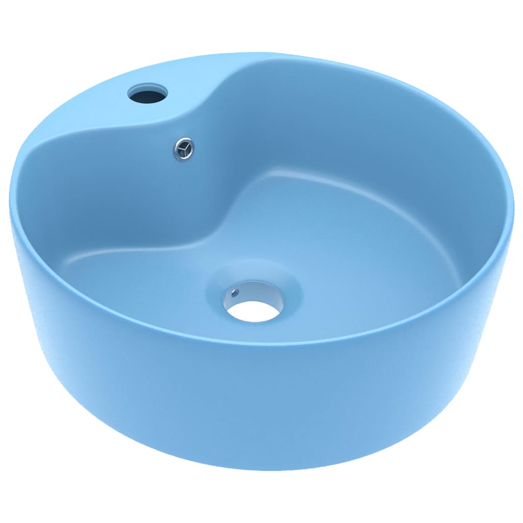 Lavabo de luxe avec trop-plein Bleu clair mat 36x13cm Céramique