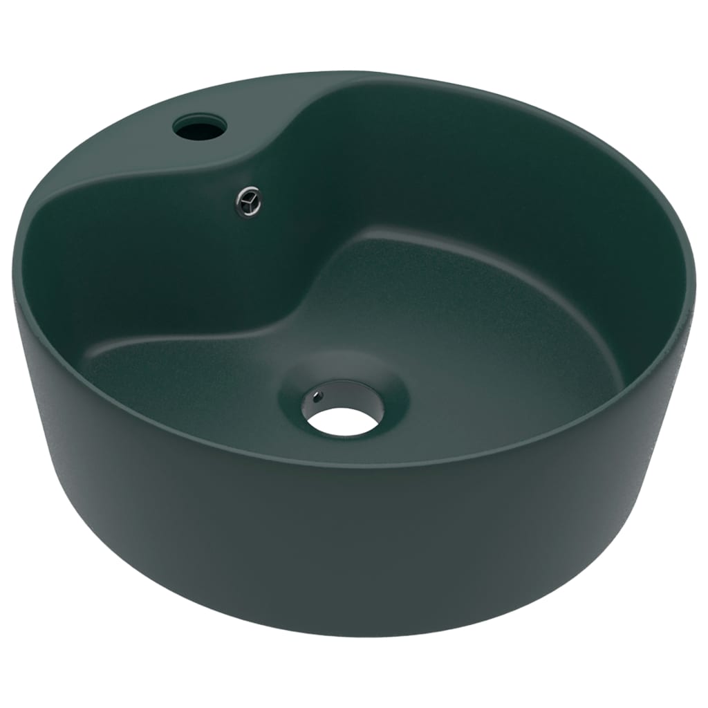 Lavabo de luxe avec trop-plein Vert foncé mat 36x13cm Céramique