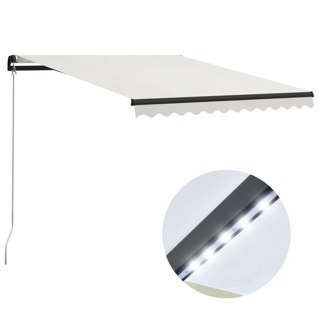 Manual retractable awning with LED 300x250 cm Cream