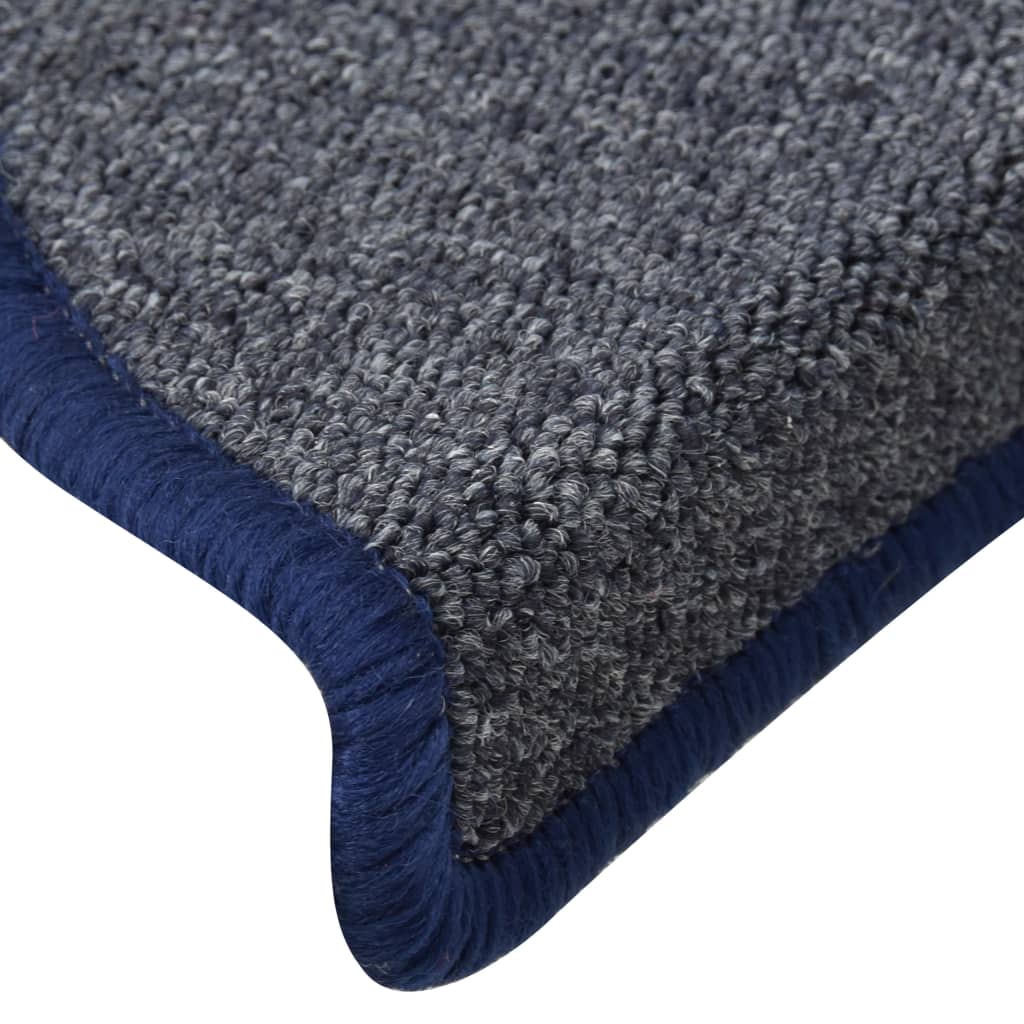 Tapis de marches d'escalier 15 pcs Gris foncé et bleu 56x17x3cm