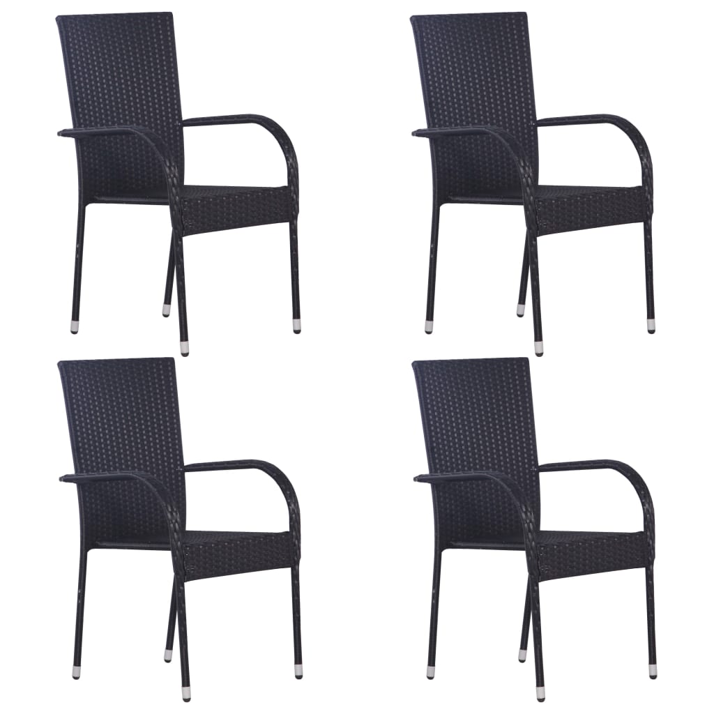 Chaises empilables d'extérieur lot de 4 Résine tressée Noir