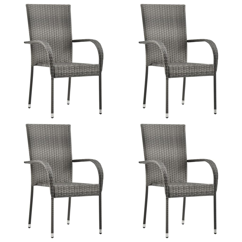 Outdoor Stackable Chairs Set of 4 Grey Resin Wicker