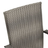 Outdoor Stackable Chairs Set of 4 Grey Resin Wicker