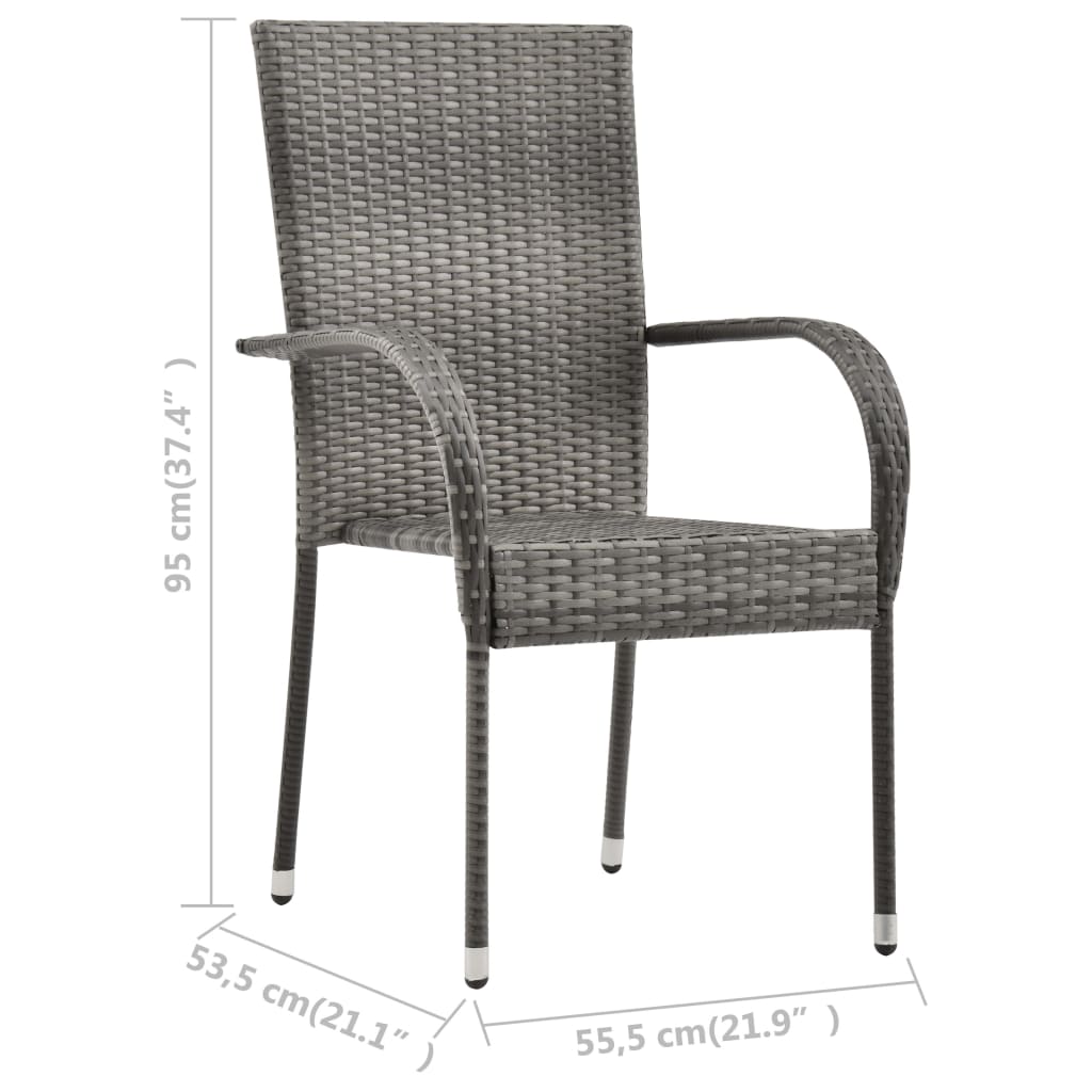 Outdoor Stackable Chairs Set of 4 Grey Resin Wicker