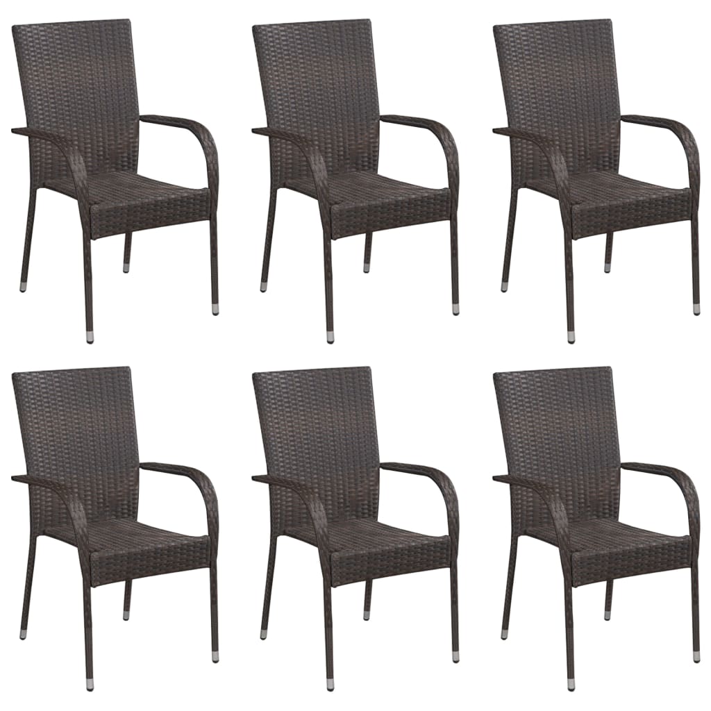 Chaises empilables d'extérieur lot de 6 Résine tressée Marron