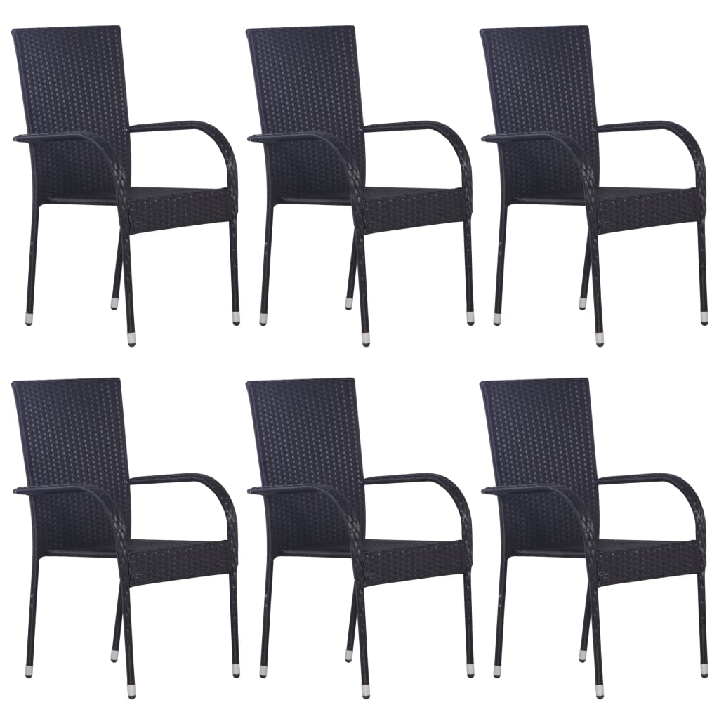 Chaises empilables d'extérieur lot de 6 Résine tressée Noir