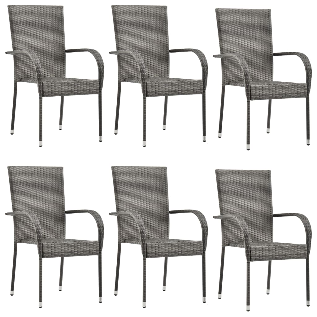 Chaises empilables d'extérieur lot de 6 Gris Résine tressée