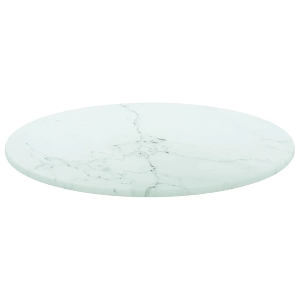 White table top Ø30x0.8cm tempered glass with marble design