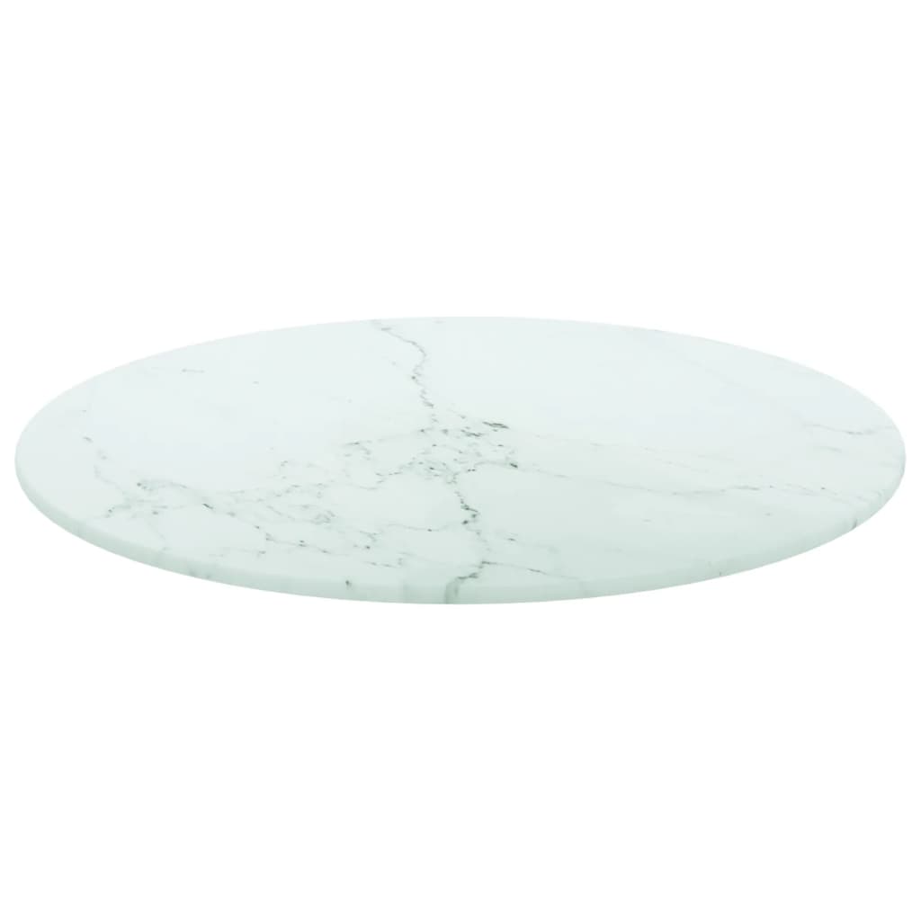 White table top Ø40x0.8cm tempered glass with marble design