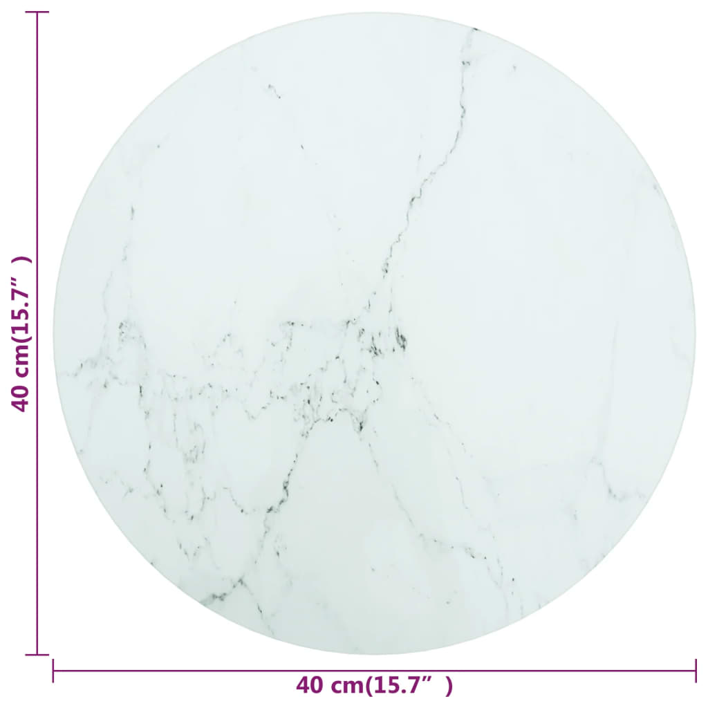 White table top Ø40x0.8cm tempered glass with marble design