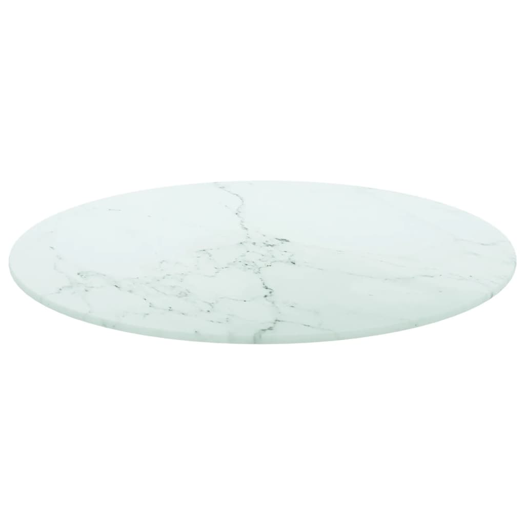 White table top Ø50x0.8cm tempered glass with marble design