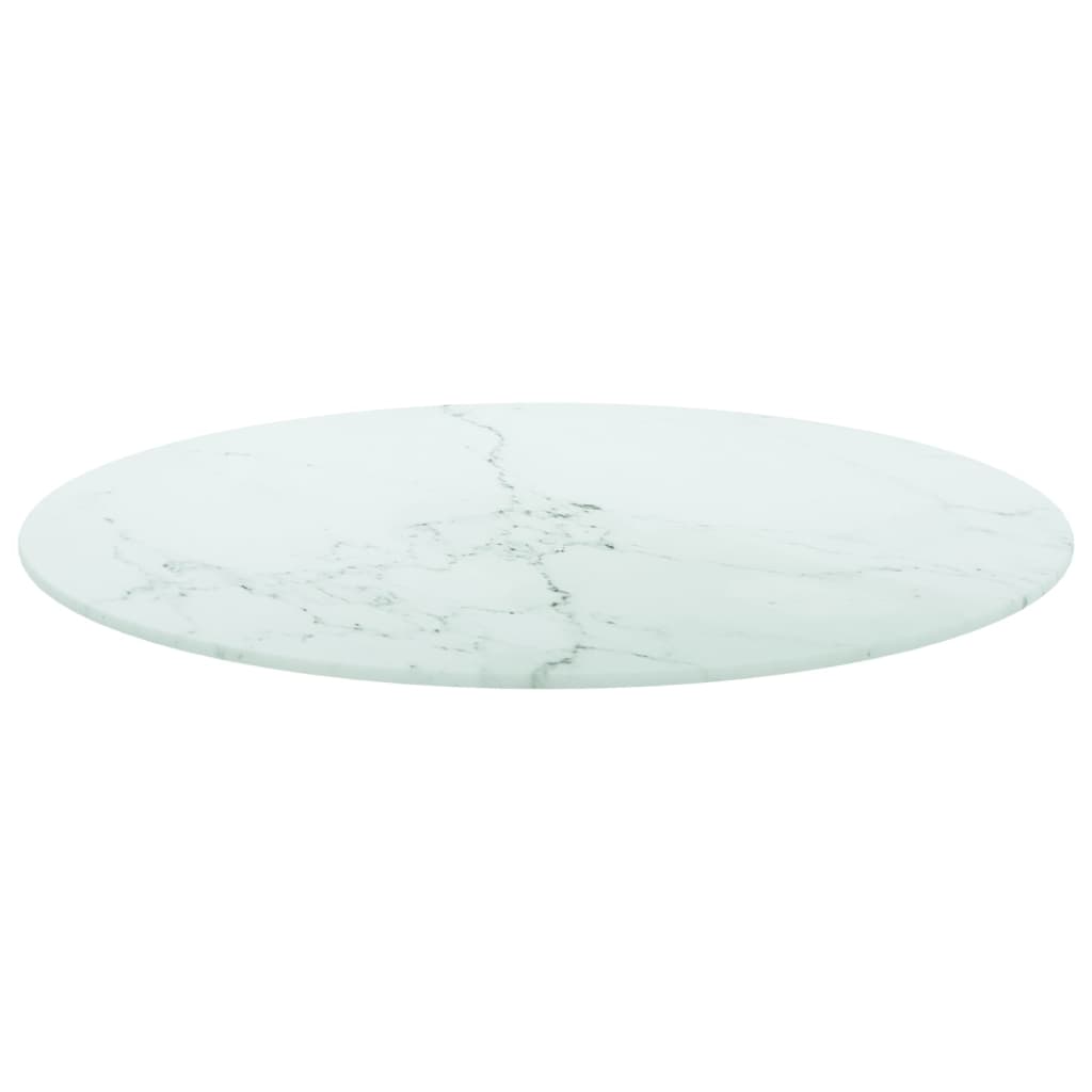 White table top Ø60x0.8cm tempered glass with marble design