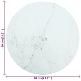 White table top Ø60x0.8cm tempered glass with marble design