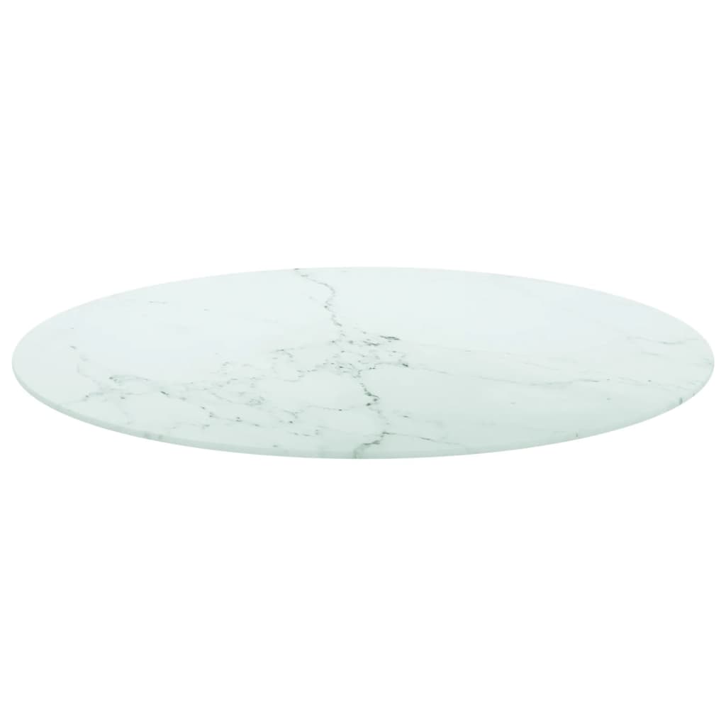 White table top Ø80x1 cm tempered glass with marble design