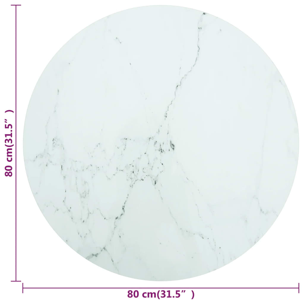 White table top Ø80x1 cm tempered glass with marble design