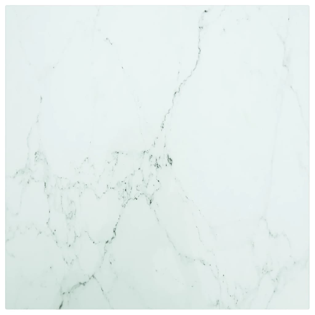 White table top 50x50 cm 6 mm tempered glass marble design