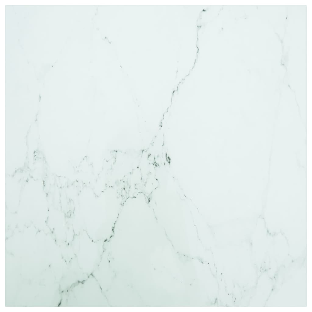 White table top 70x70 cm 6 mm tempered glass marble design