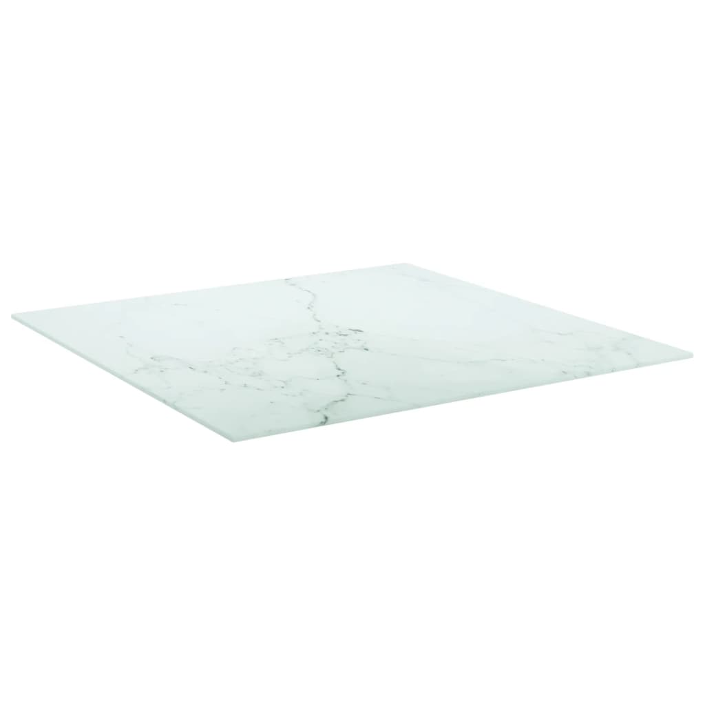 White table top 70x70 cm 6 mm tempered glass marble design