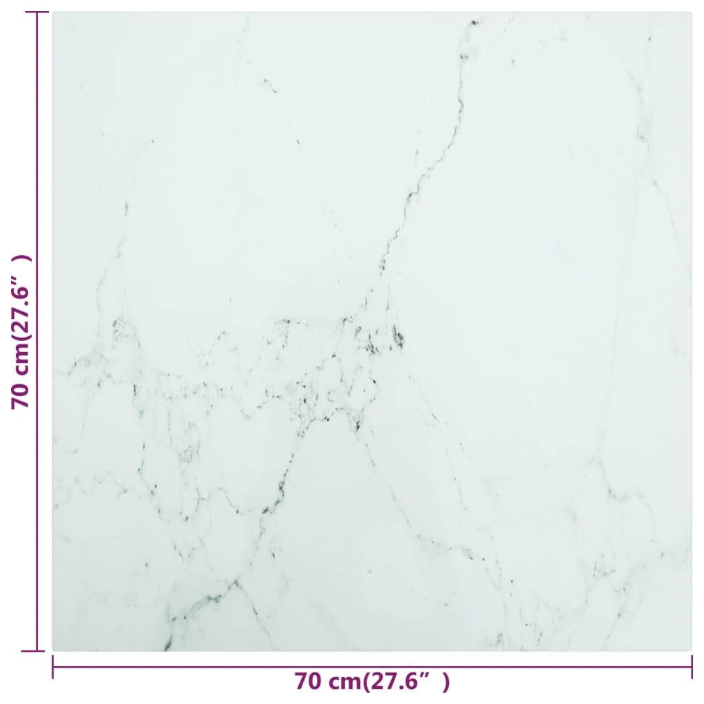 White table top 70x70 cm 6 mm tempered glass marble design