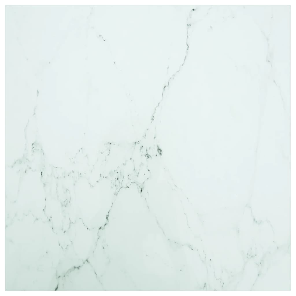 White table top 80x80 cm 6 mm tempered glass marble design