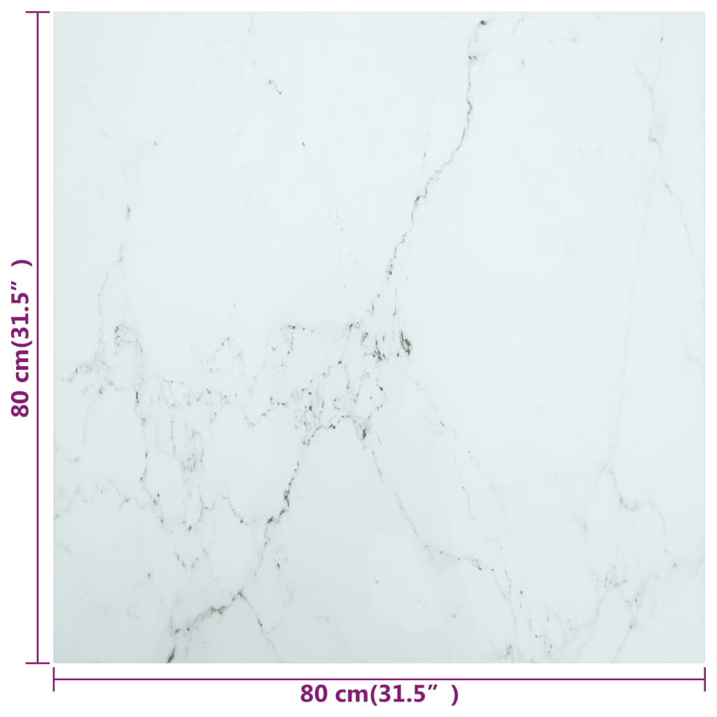 White table top 80x80 cm 6 mm tempered glass marble design